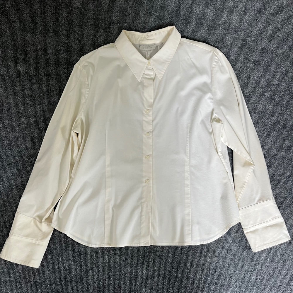 Worthington Petite Stretch Cream Button Down Shirt Long Sleeve Blouse 16P